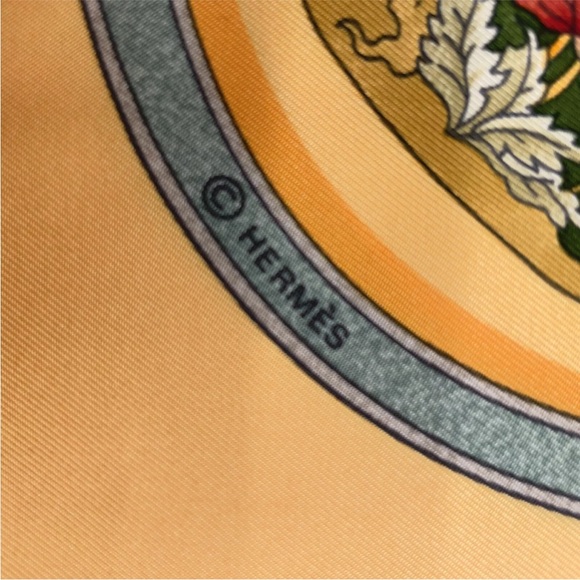 Yellow Hermes Carre 90 Silk Scarf Perfume Bottle W/Box - Picture 6 of 11